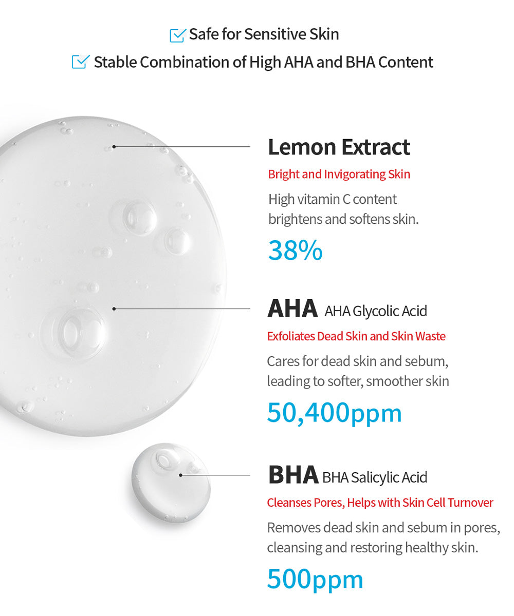 Tocobo AHA BHA Lemon Toner Lemon Extract 38% AHA 50, 400ppm BHA 500ppm - original Korean